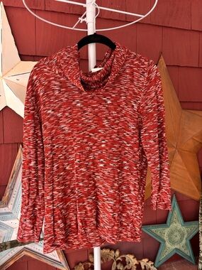 Red Multi-Color Space-Dye Cowl Neck Top